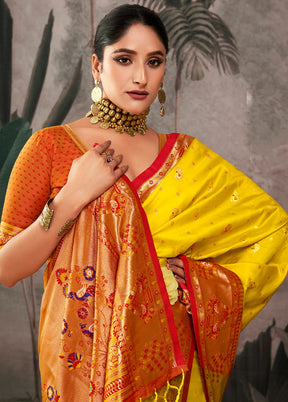 Yellow Dupion Silk Saree With Blouse Piece