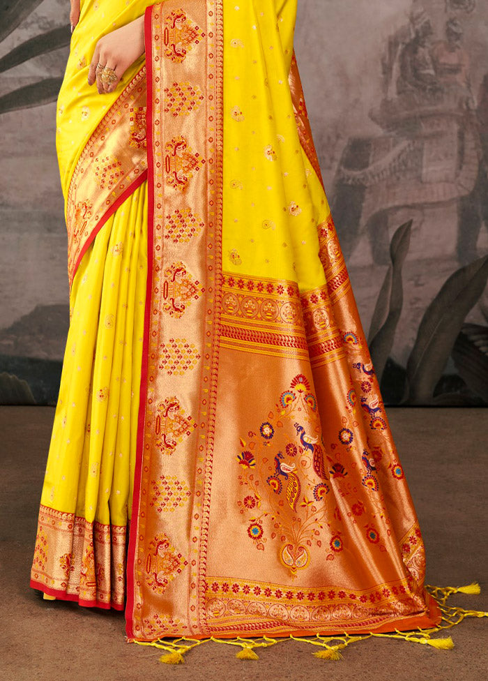 Yellow Dupion Silk Saree With Blouse Piece