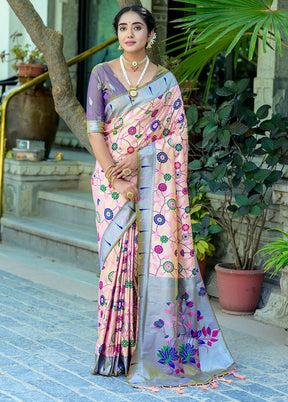 Peach Kanjivaram Silk Saree With Blouse Piece