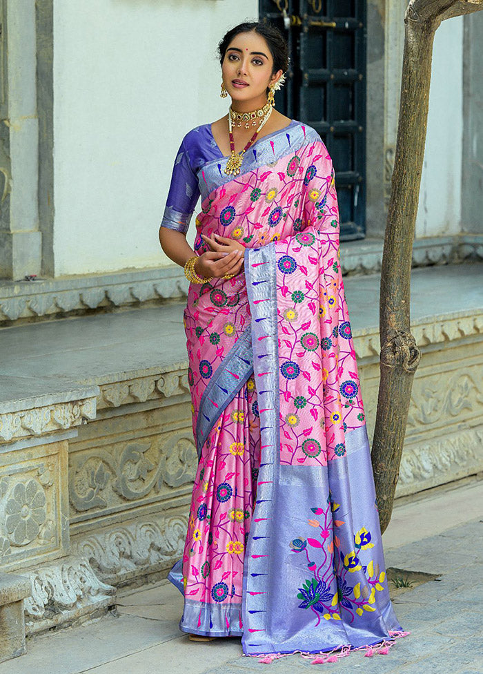 Pink Kanjivaram Silk Saree With Blouse Piece