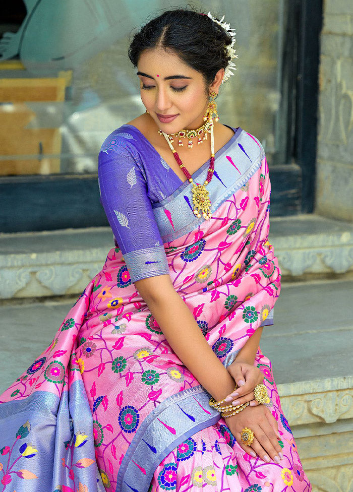 Pink Kanjivaram Silk Saree With Blouse Piece