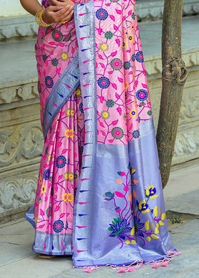 Pink Kanjivaram Silk Saree With Blouse Piece