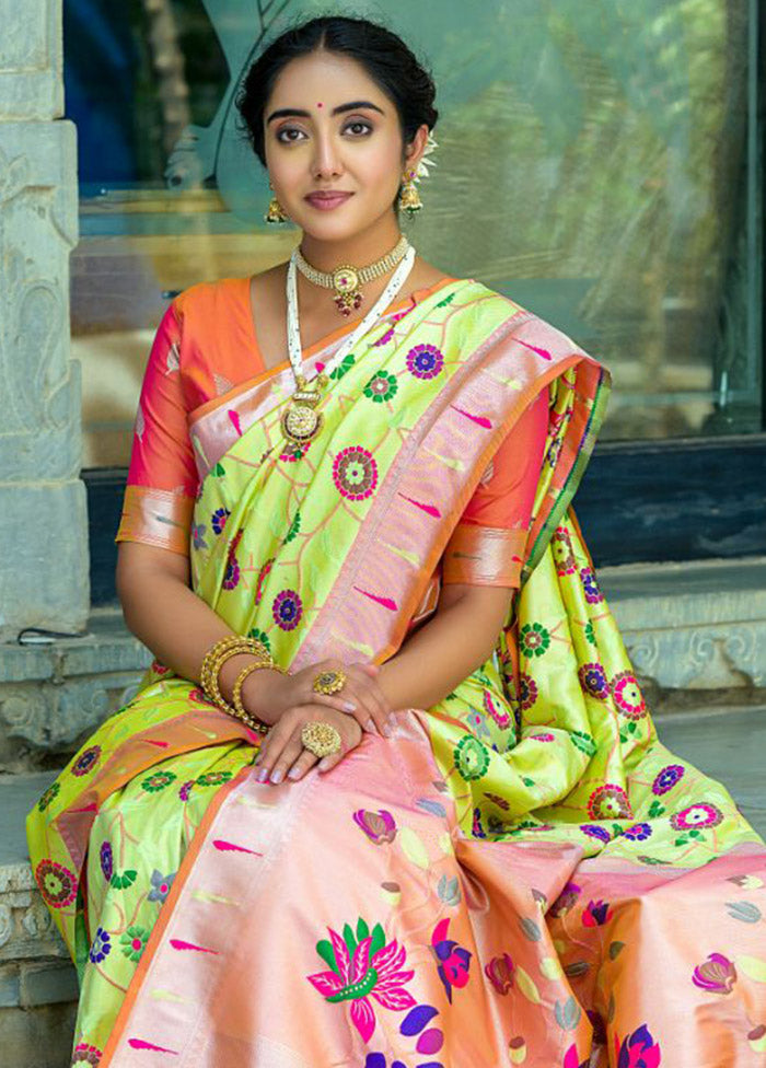 Pista Green Kanjivaram Silk Saree With Blouse Piece