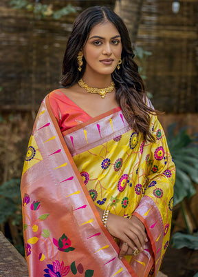 Yellow Kanjivaram Silk Saree With Blouse Piece