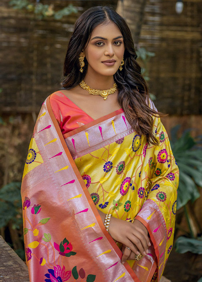 Yellow Kanjivaram Silk Saree With Blouse Piece