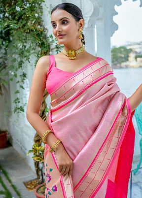 Baby Pink Kanjivaram Silk Saree With Blouse Piece