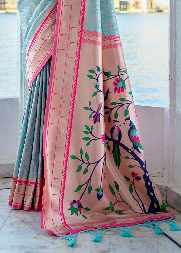 Firoza Kanjivaram Silk Saree With Blouse Piece