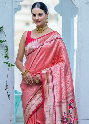 Peach Kanjivaram Silk Saree With Blouse Piece