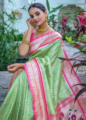 Pista Green Kanjivaram Silk Saree With Blouse Piece