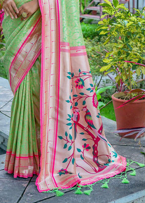 Pista Green Kanjivaram Silk Saree With Blouse Piece