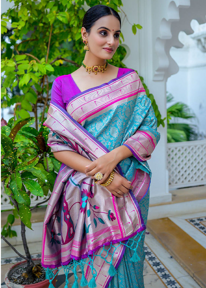 Rama Kanjivaram Silk Saree With Blouse Piece