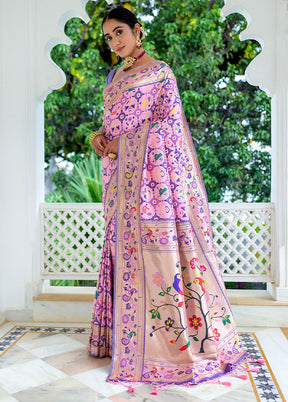 Baby Pink Dupion Silk Saree With Blouse Piece