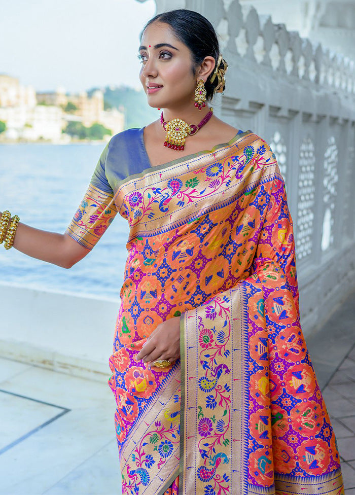 Peach Dupion Silk Saree With Blouse Piece