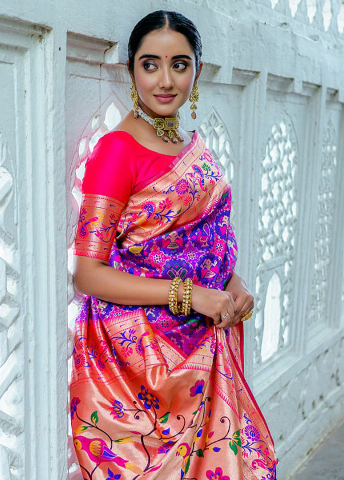 Purple Dupion Silk Saree With Blouse Piece