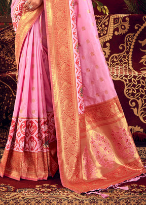 Baby Pink Dupion Silk Saree With Blouse Piece