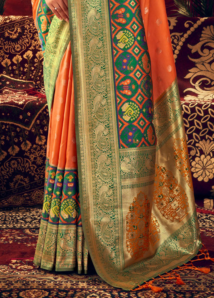 Orange Dupion Silk Saree With Blouse Piece