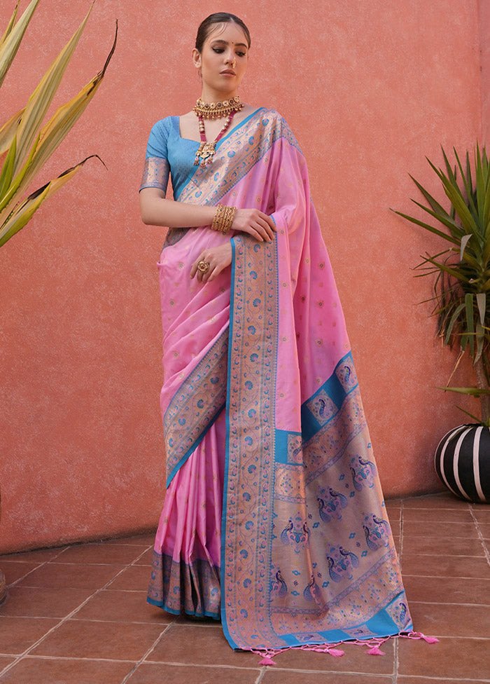 Baby Pink Dupion Silk Saree With Blouse Piece