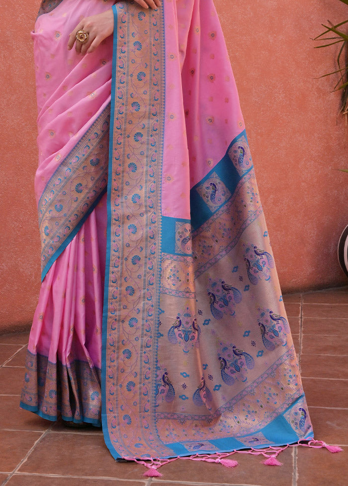 Baby Pink Dupion Silk Saree With Blouse Piece