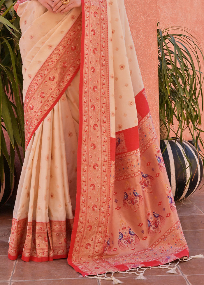 Off White Dupion Silk Saree With Blouse Piece