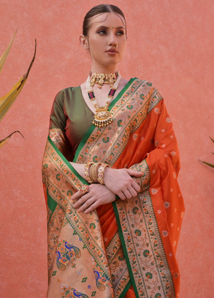 Orange Dupion Silk Saree With Blouse Piece