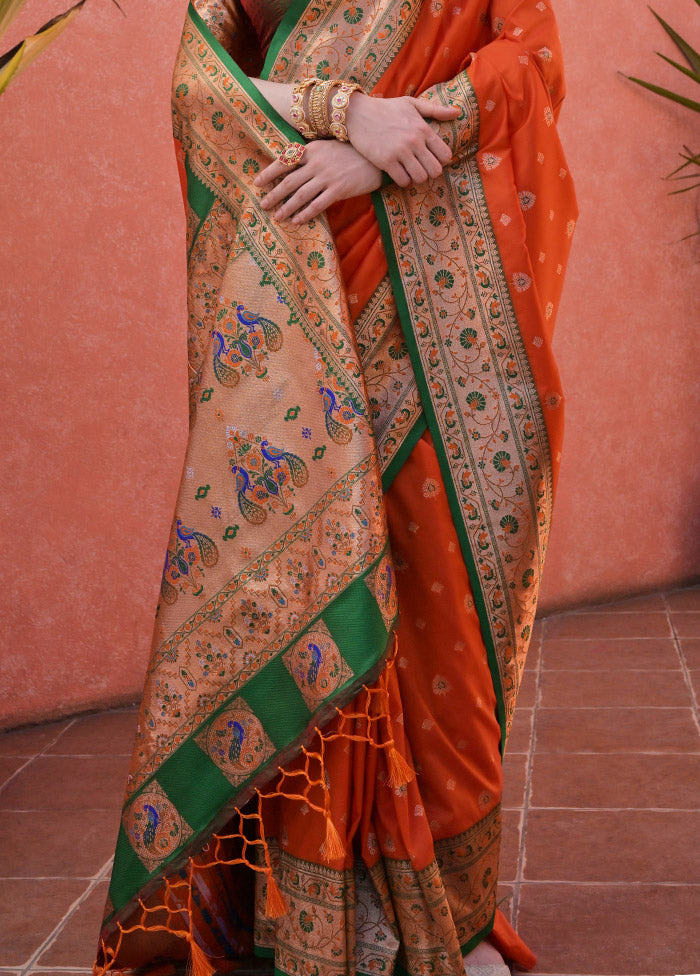 Orange Dupion Silk Saree With Blouse Piece