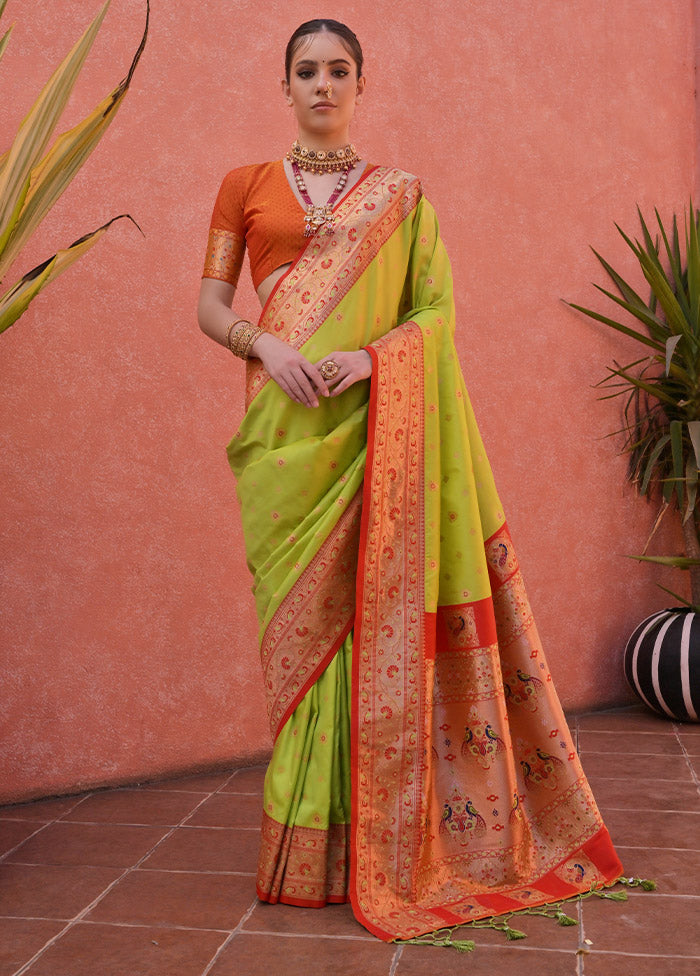 Pista Green Dupion Silk Saree With Blouse Piece