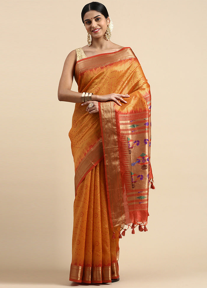 Orange Spun Silk Saree With Blouse Piece