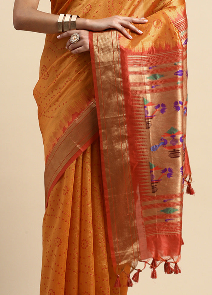 Orange Spun Silk Saree With Blouse Piece