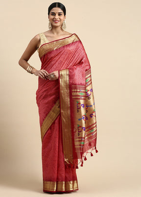 Red Spun Silk Saree With Blouse Piece