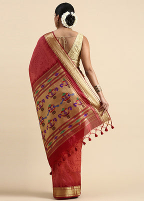 Red Spun Silk Saree With Blouse Piece