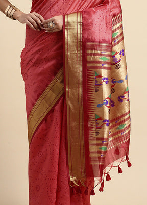 Red Spun Silk Saree With Blouse Piece