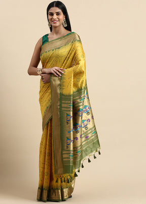 Yellow Spun Silk Saree With Blouse Piece