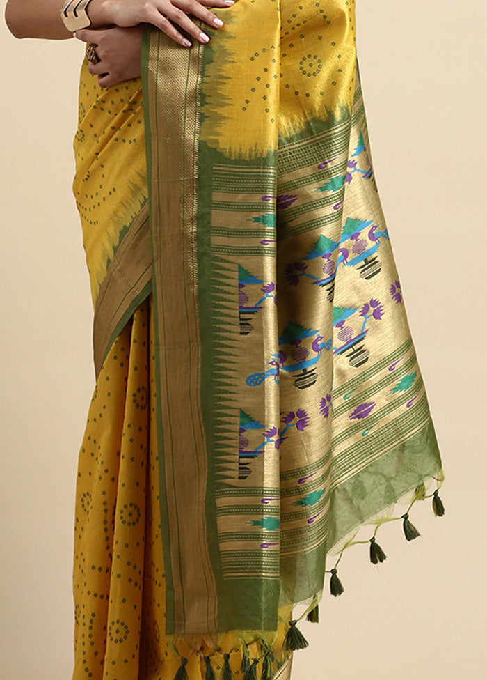 Yellow Spun Silk Saree With Blouse Piece