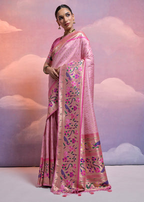 Baby Pink Dupion Silk Saree With Blouse Piece