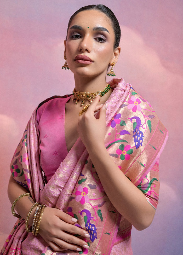 Baby Pink Dupion Silk Saree With Blouse Piece