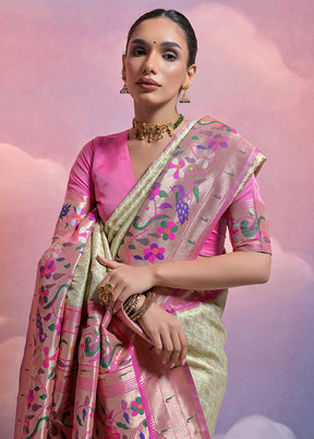 Pista Green Dupion Silk Saree With Blouse Piece