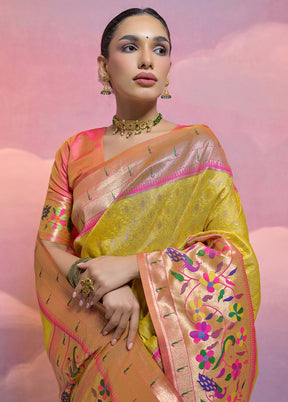 Yellow Dupion Silk Saree With Blouse Piece