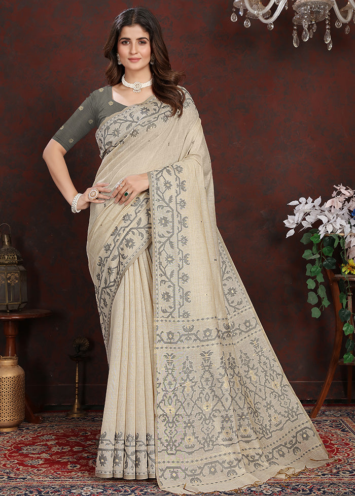 Grey Silk Saree With Blouse Piece