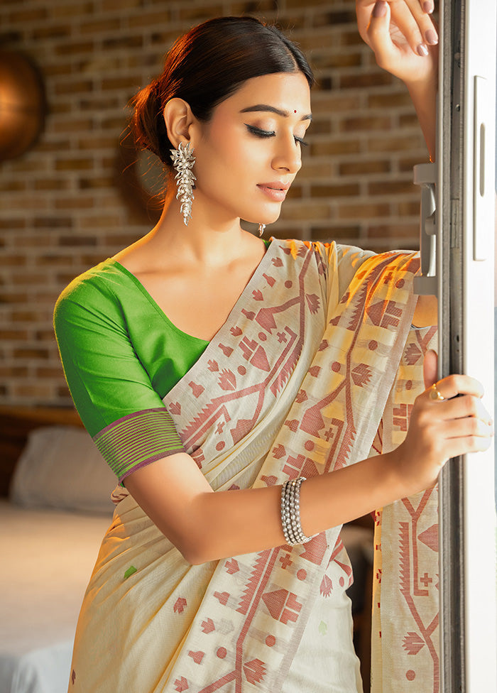 Green Silk Saree With Blouse Piece - Indian Silk House Agencies