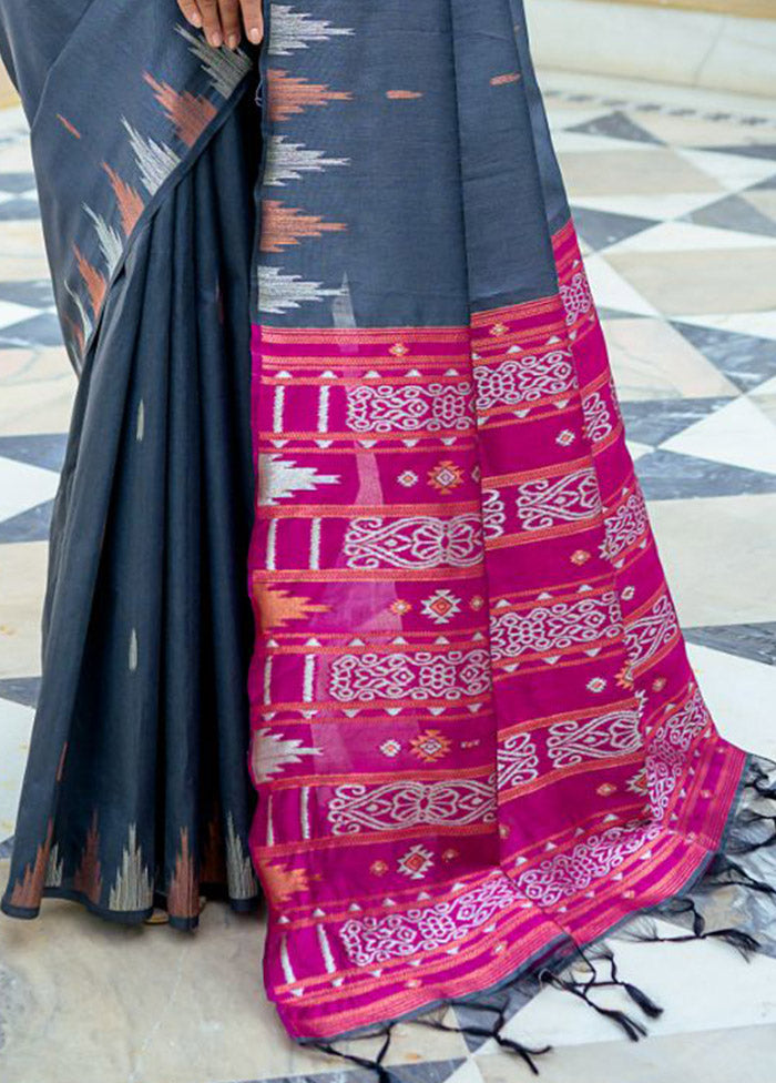 Grey Dupion Silk Saree With Blouse Piece