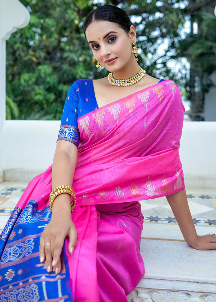 Pink Dupion Silk Saree With Blouse Piece