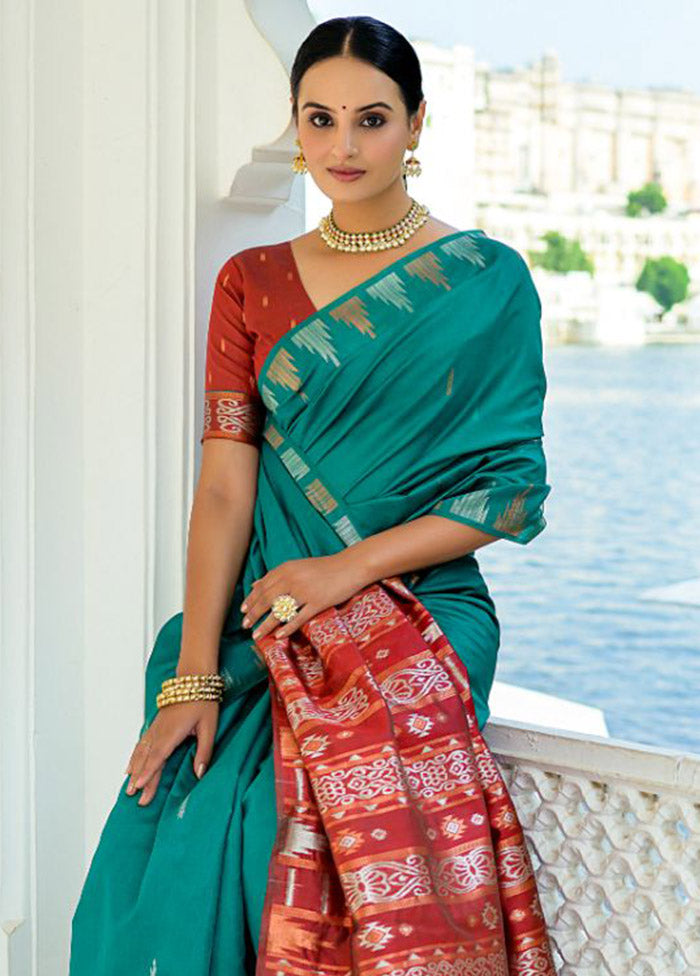 Rama Dupion Silk Saree With Blouse Piece