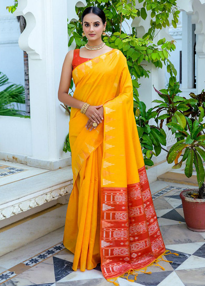 Yellow Dupion Silk Saree With Blouse Piece