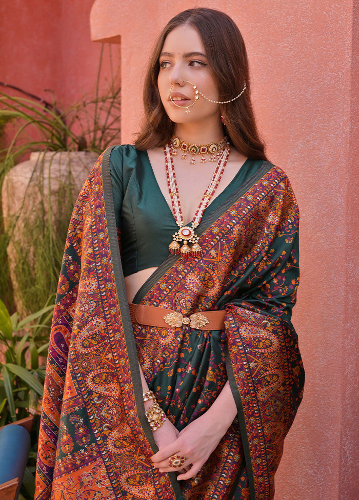 Green Banarasi Silk Saree With Blouse Piece