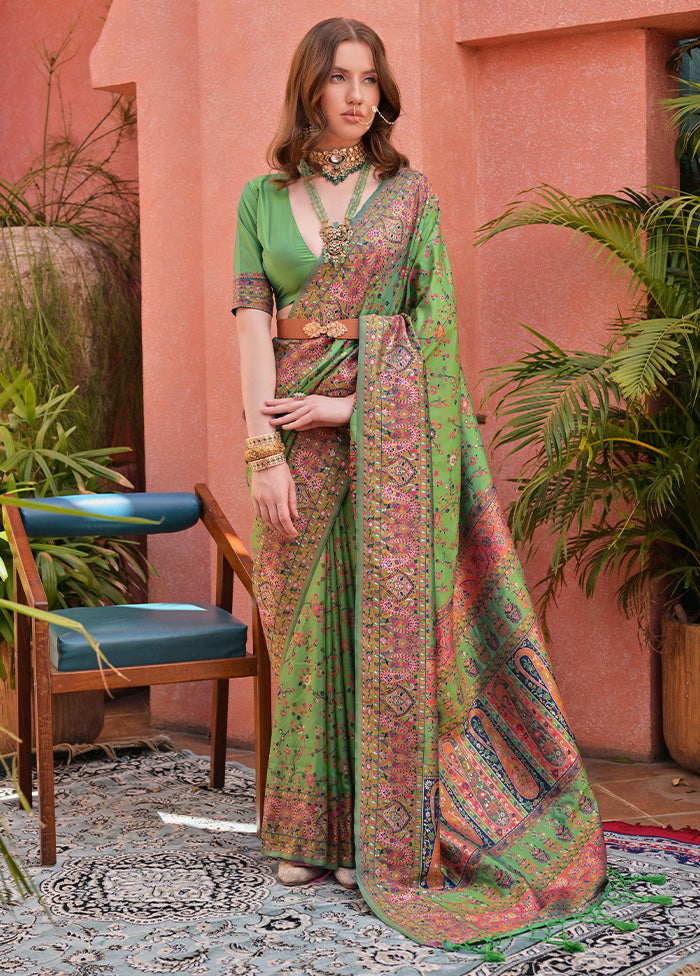 Pista Green Banarasi Silk Saree With Blouse Piece