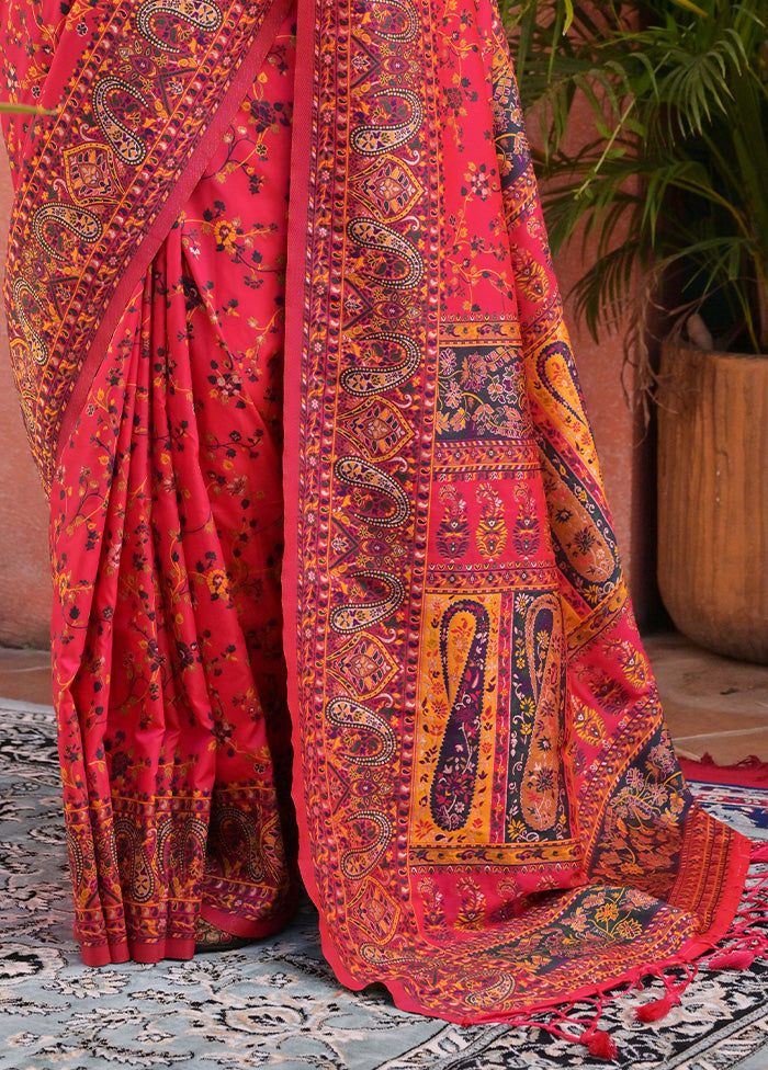 Red Banarasi Silk Saree With Blouse Piece