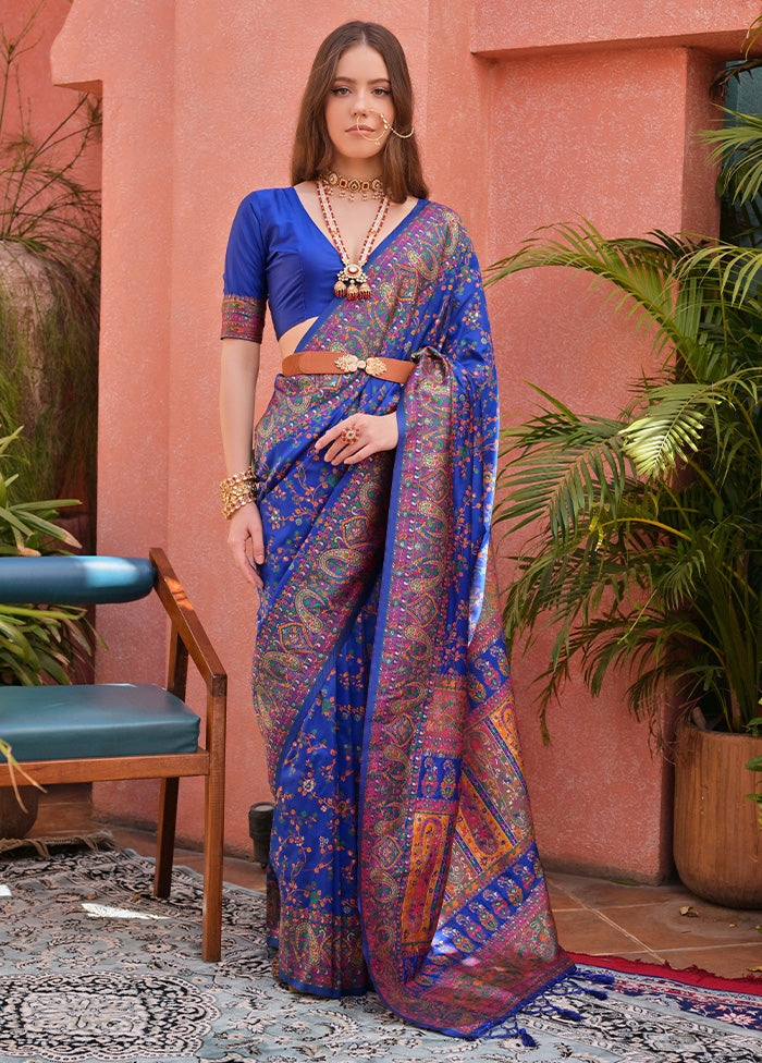 Royal Blue Banarasi Silk Saree With Blouse Piece