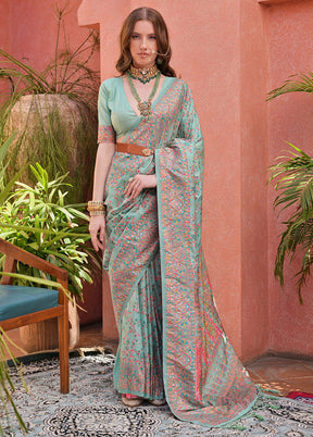 Sea Green Banarasi Silk Saree With Blouse Piece