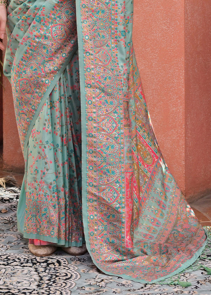 Sea Green Banarasi Silk Saree With Blouse Piece