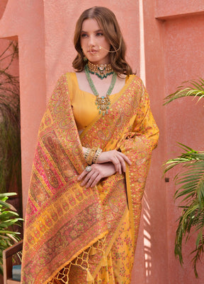 Yellow Banarasi Silk Saree With Blouse Piece